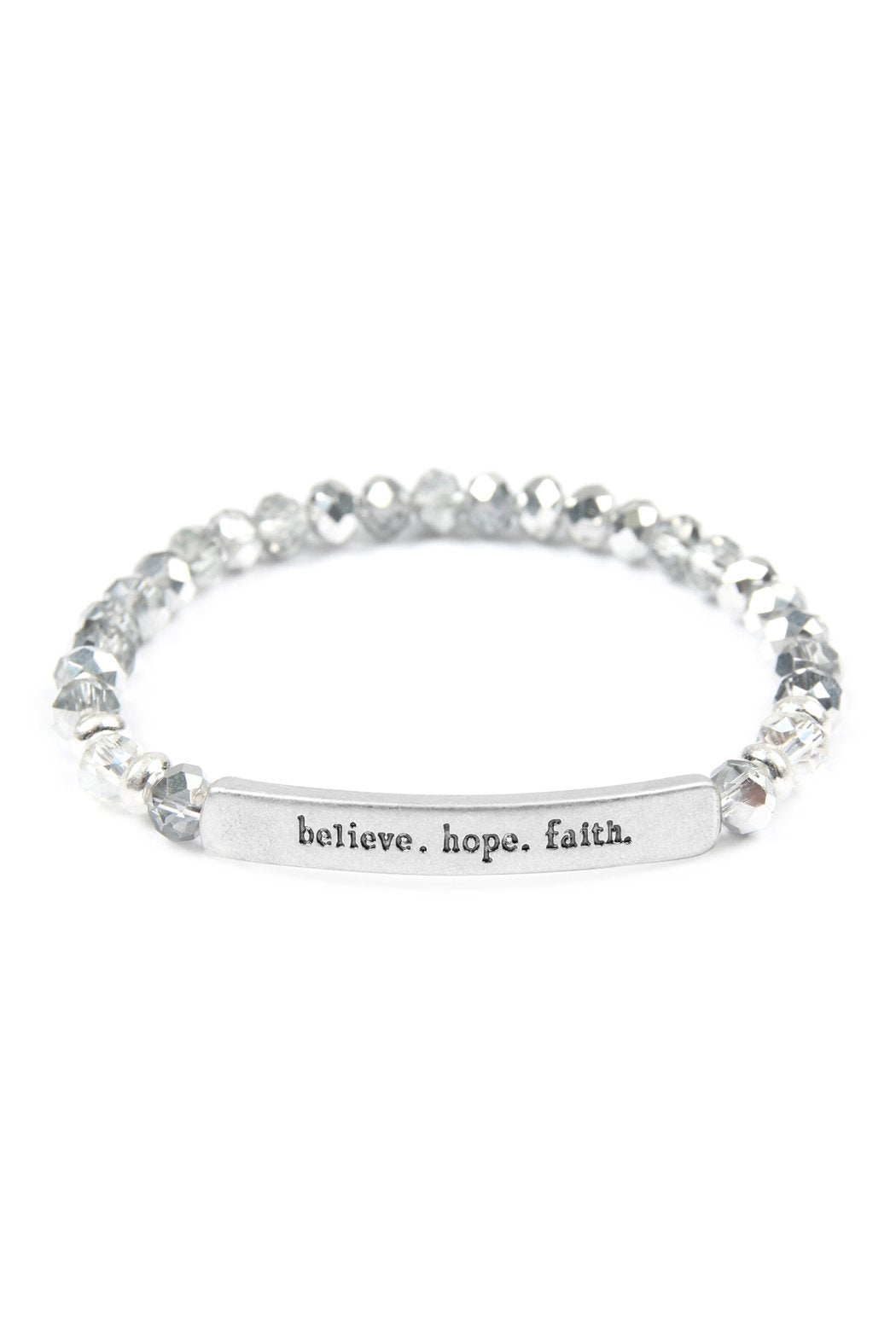 83593 - "Believe, Hope, Faith" 6mm Glass Beads Stretch Bracelet