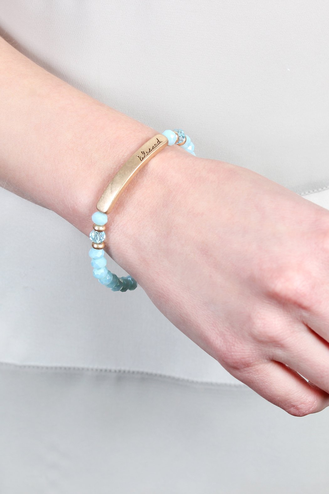 83399 - "BLESSED" 6mm GLASS STRETCH BRACELETS