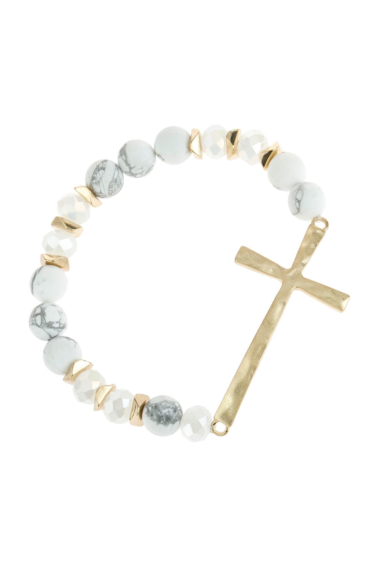 Mix Beads Hammered Cross Bracelet