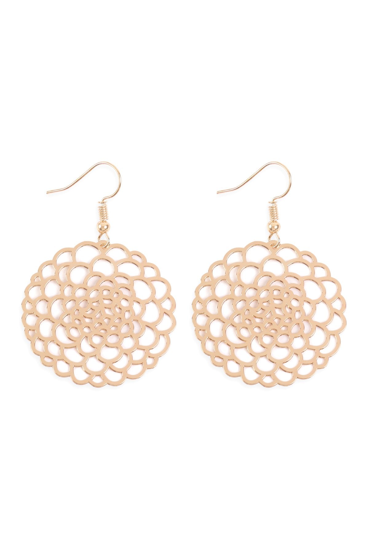 Hde3086 - Blossom Flower Filigree Disc Drop Earrings