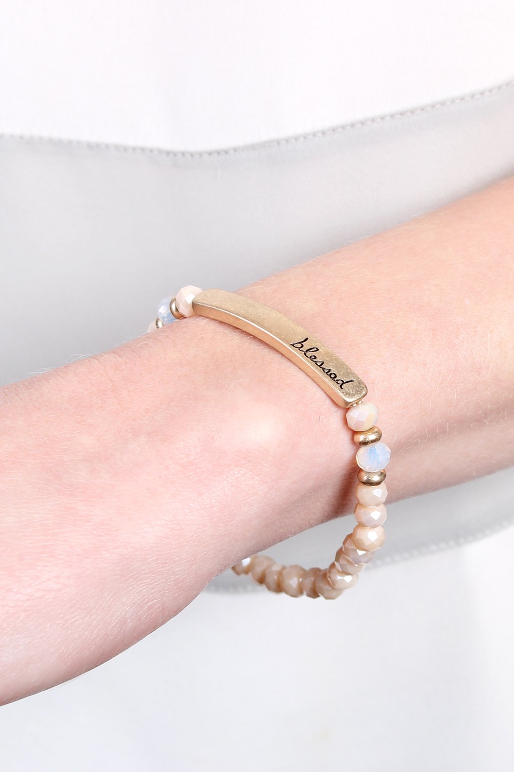 83399 - "BLESSED" 6mm GLASS STRETCH BRACELETS