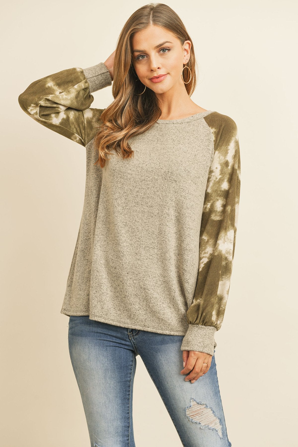 Brushed Hacci Tie Dye Puff Sleeved Top