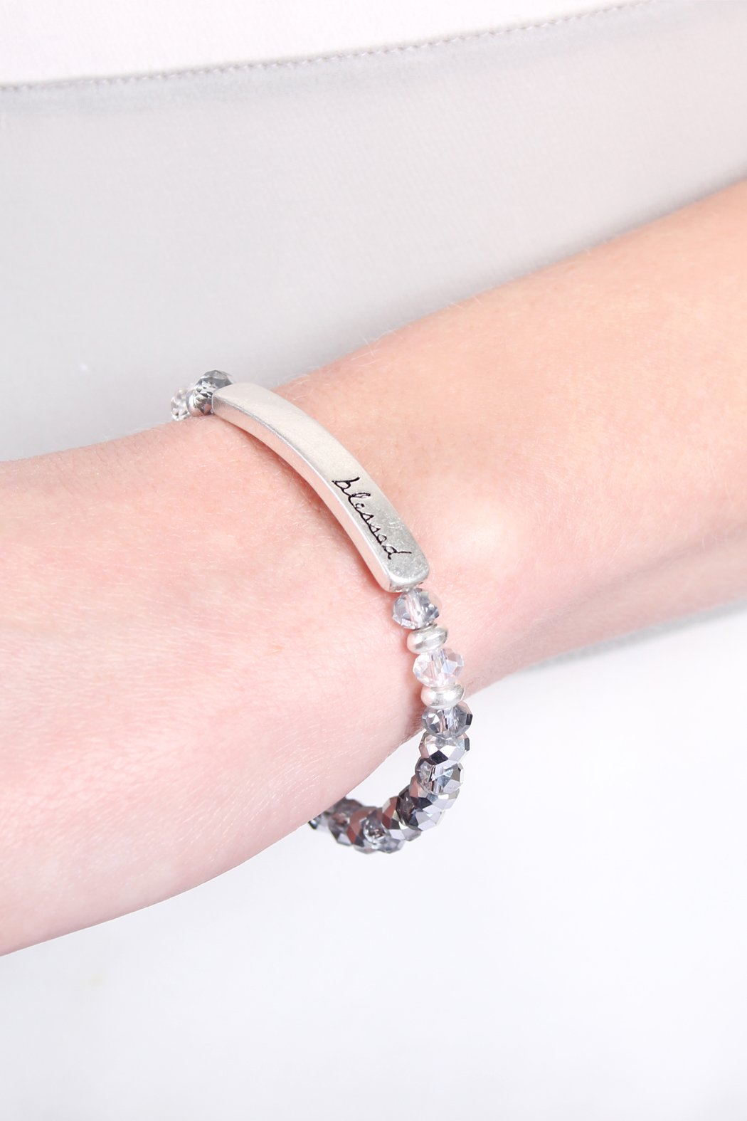 83399 - "BLESSED" 6mm GLASS STRETCH BRACELETS