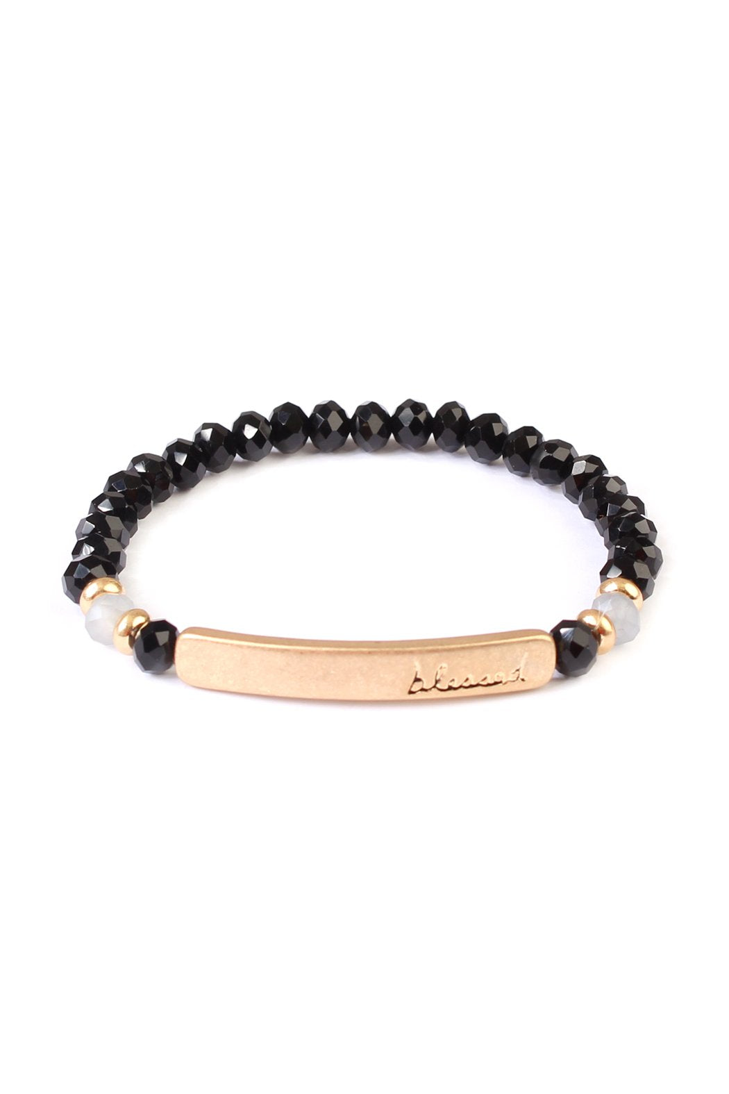 83399 - "BLESSED" 6mm GLASS STRETCH BRACELETS