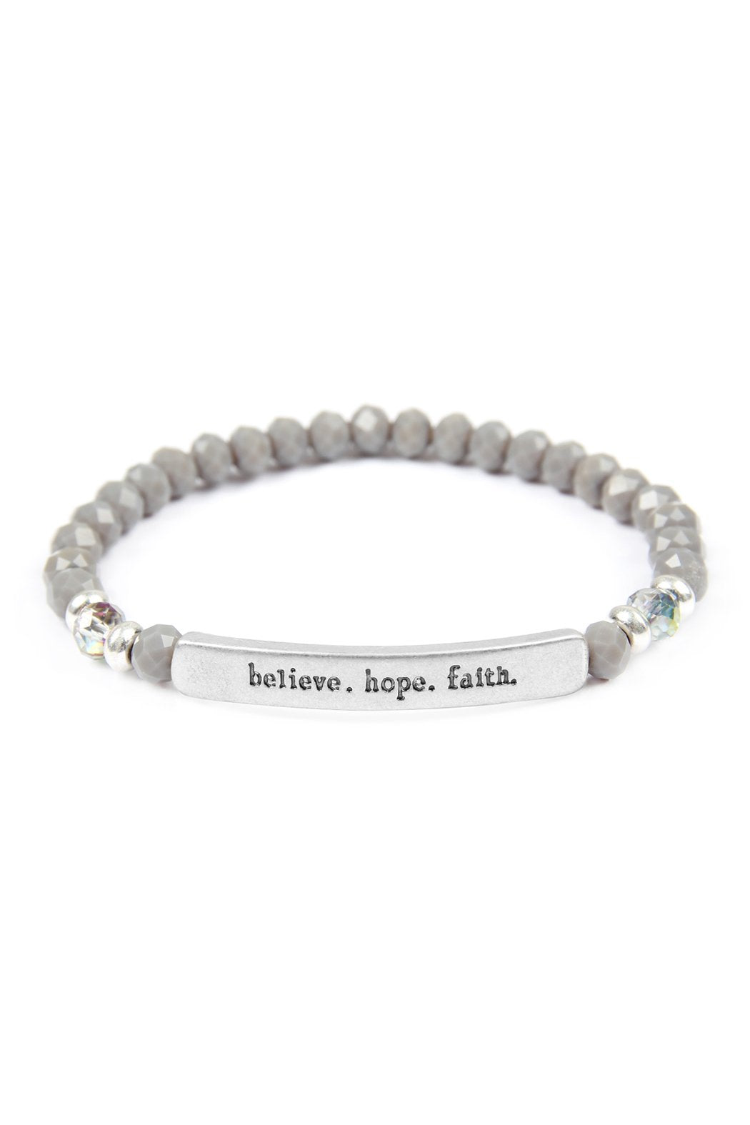 83593 - "Believe, Hope, Faith" 6mm Glass Beads Stretch Bracelet