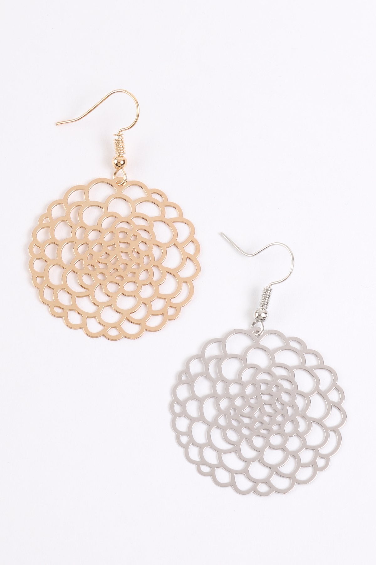 Hde3086 - Blossom Flower Filigree Disc Drop Earrings