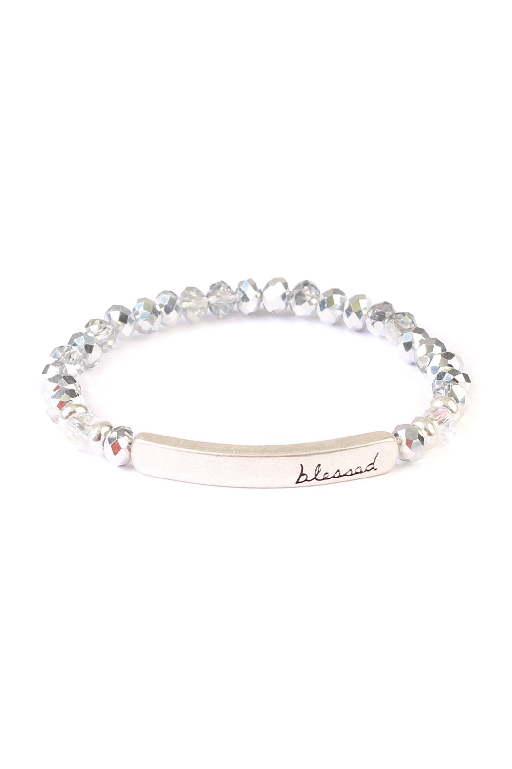 83399 - "BLESSED" 6mm GLASS STRETCH BRACELETS