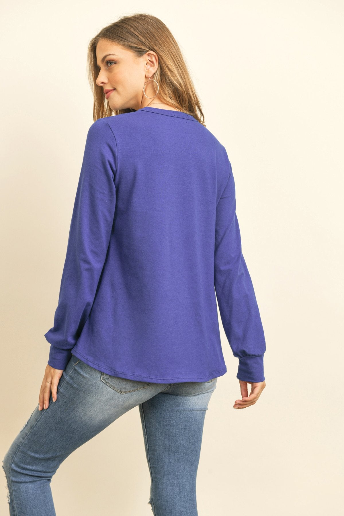 Long Sleeve Round Neck Solid Top