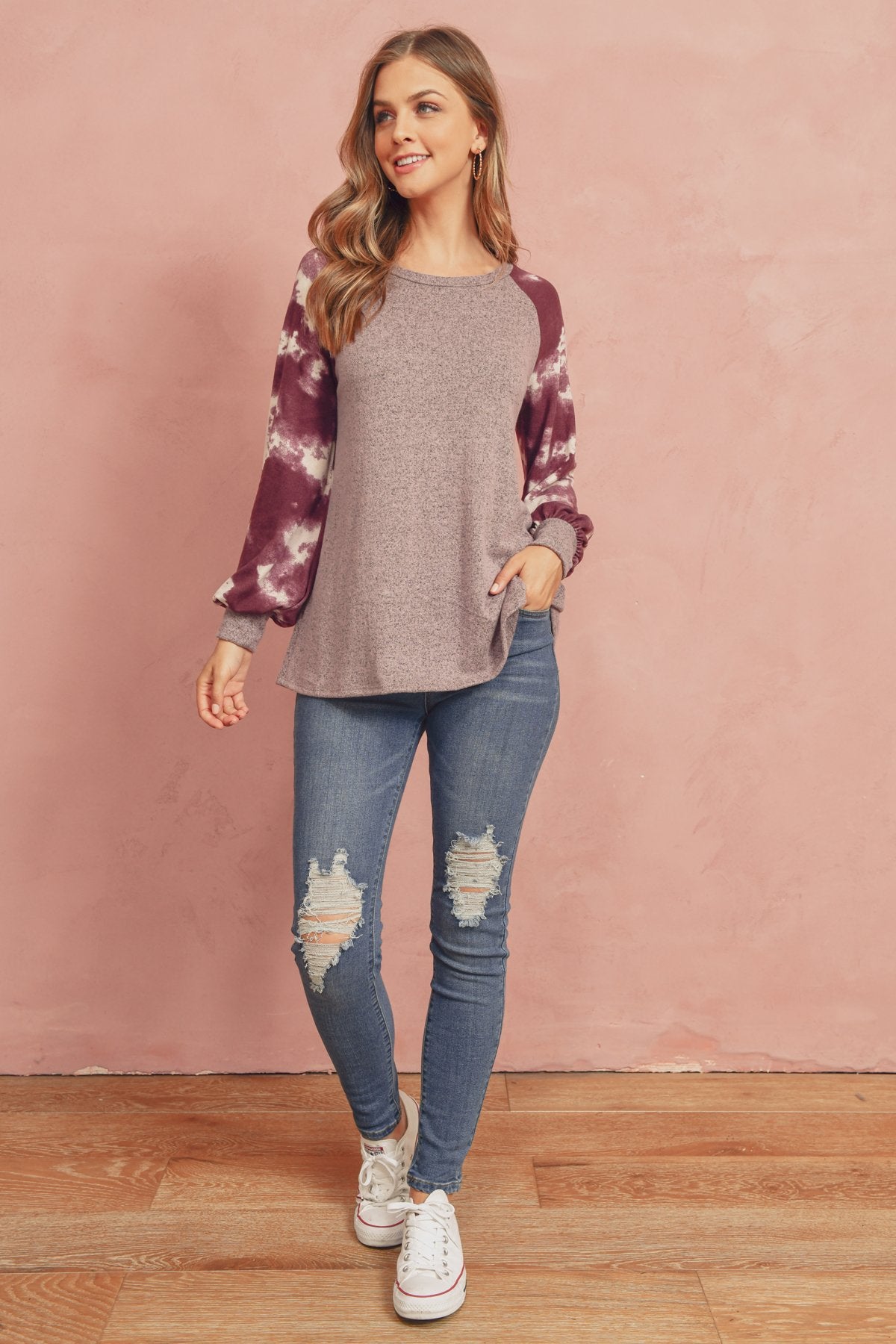 Brushed Hacci Tie Dye Puff Sleeved Top