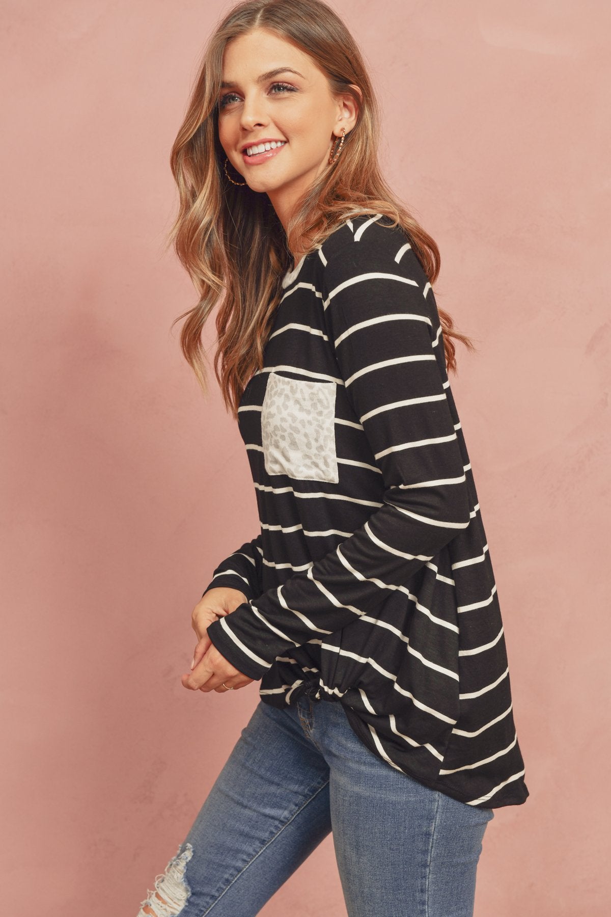 Striped Knot Top With Pocket