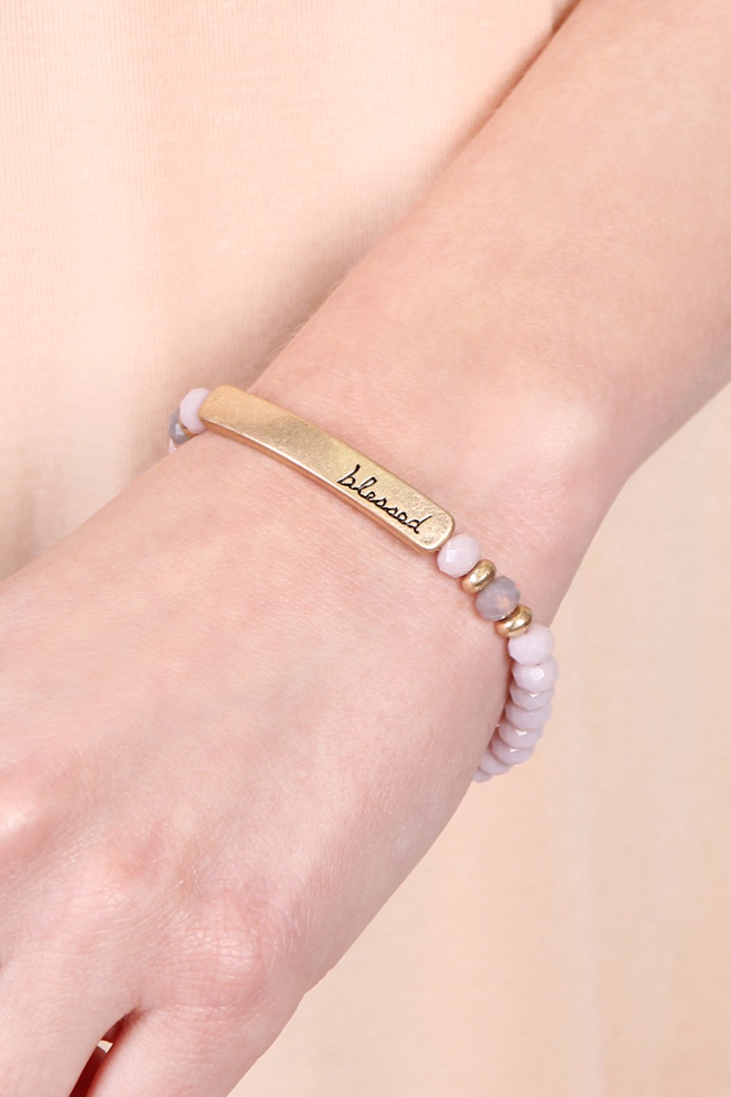 83399 - "BLESSED" 6mm GLASS STRETCH BRACELETS