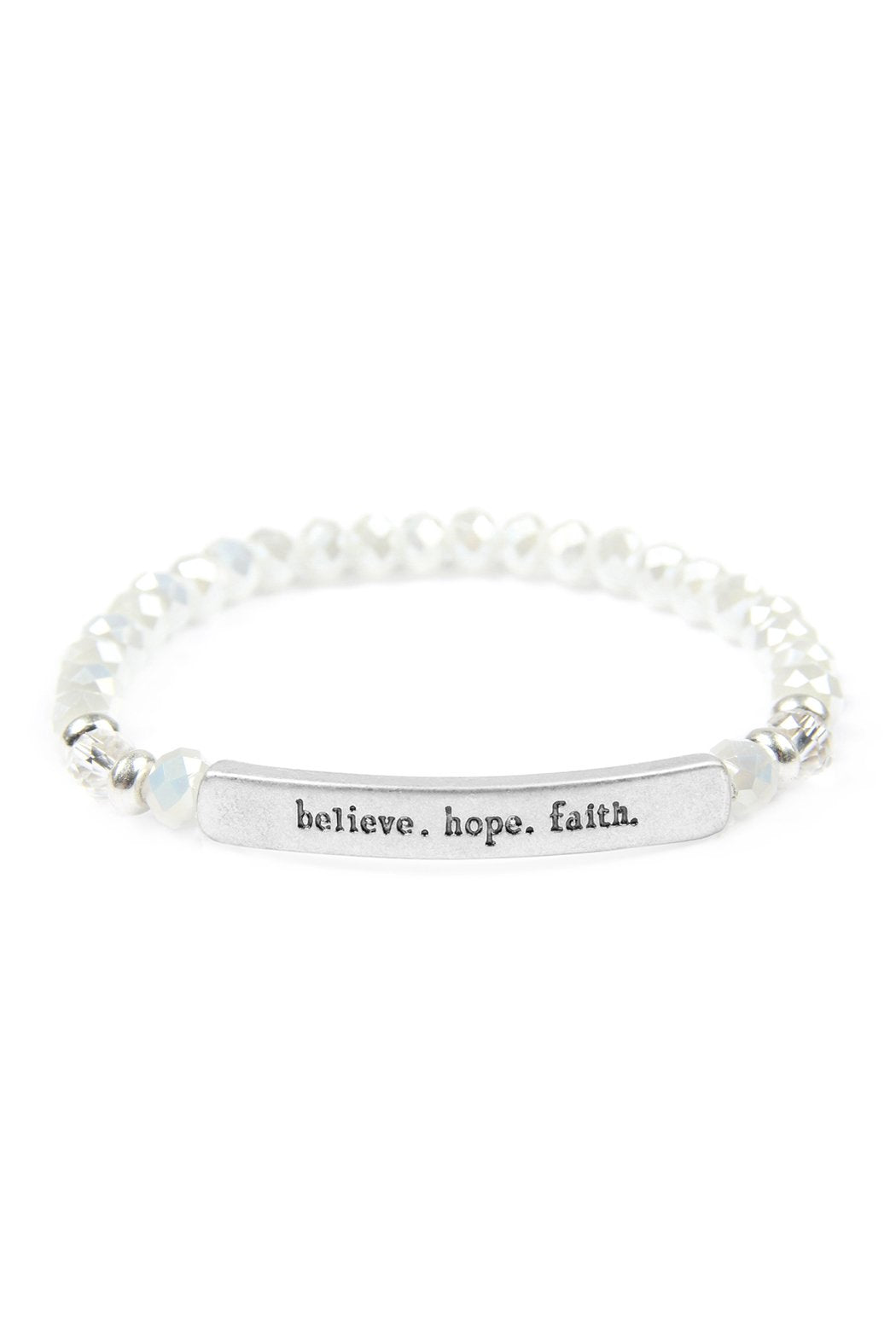 83593 - "Believe, Hope, Faith" 6mm Glass Beads Stretch Bracelet