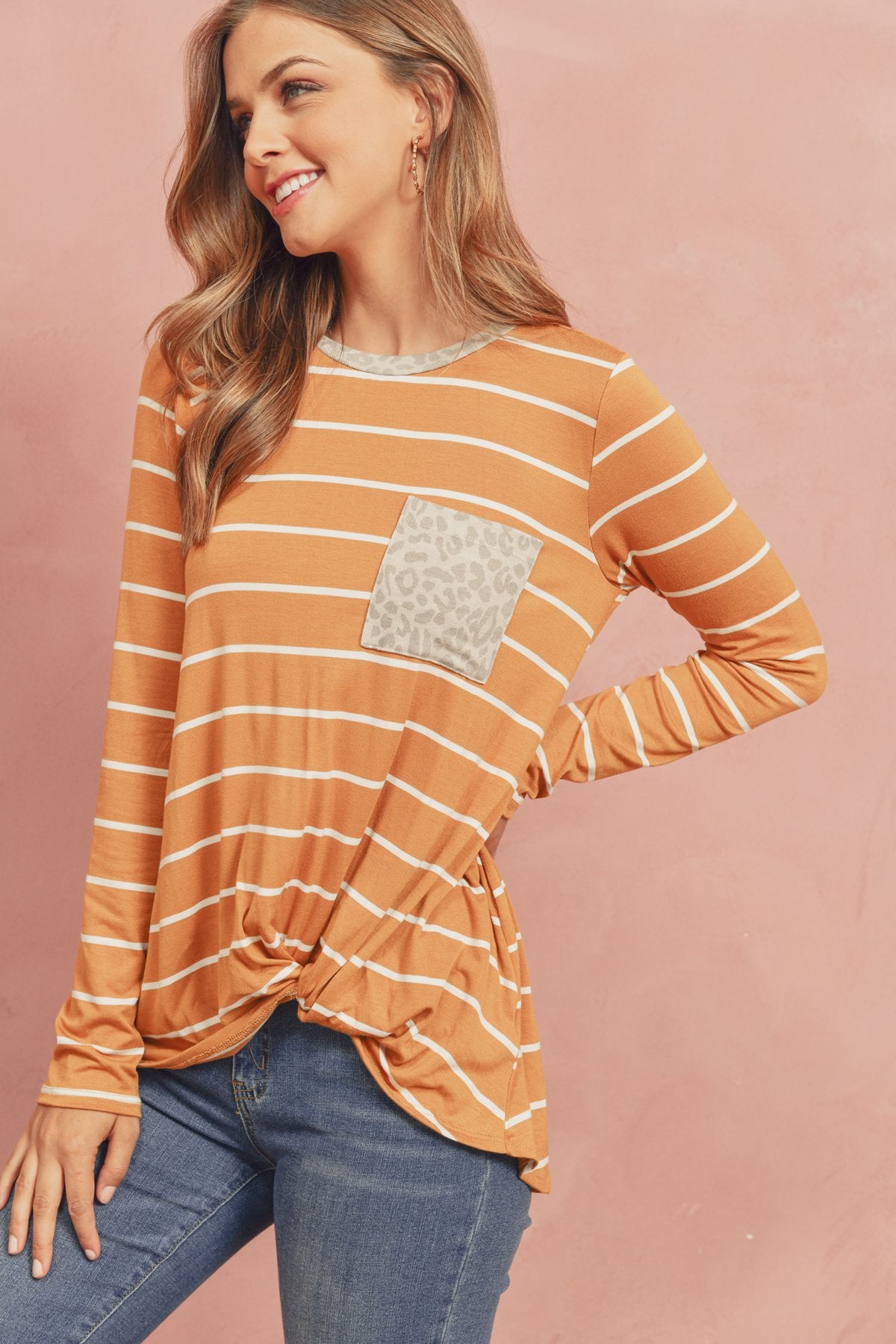 Striped Knot Top With Pocket