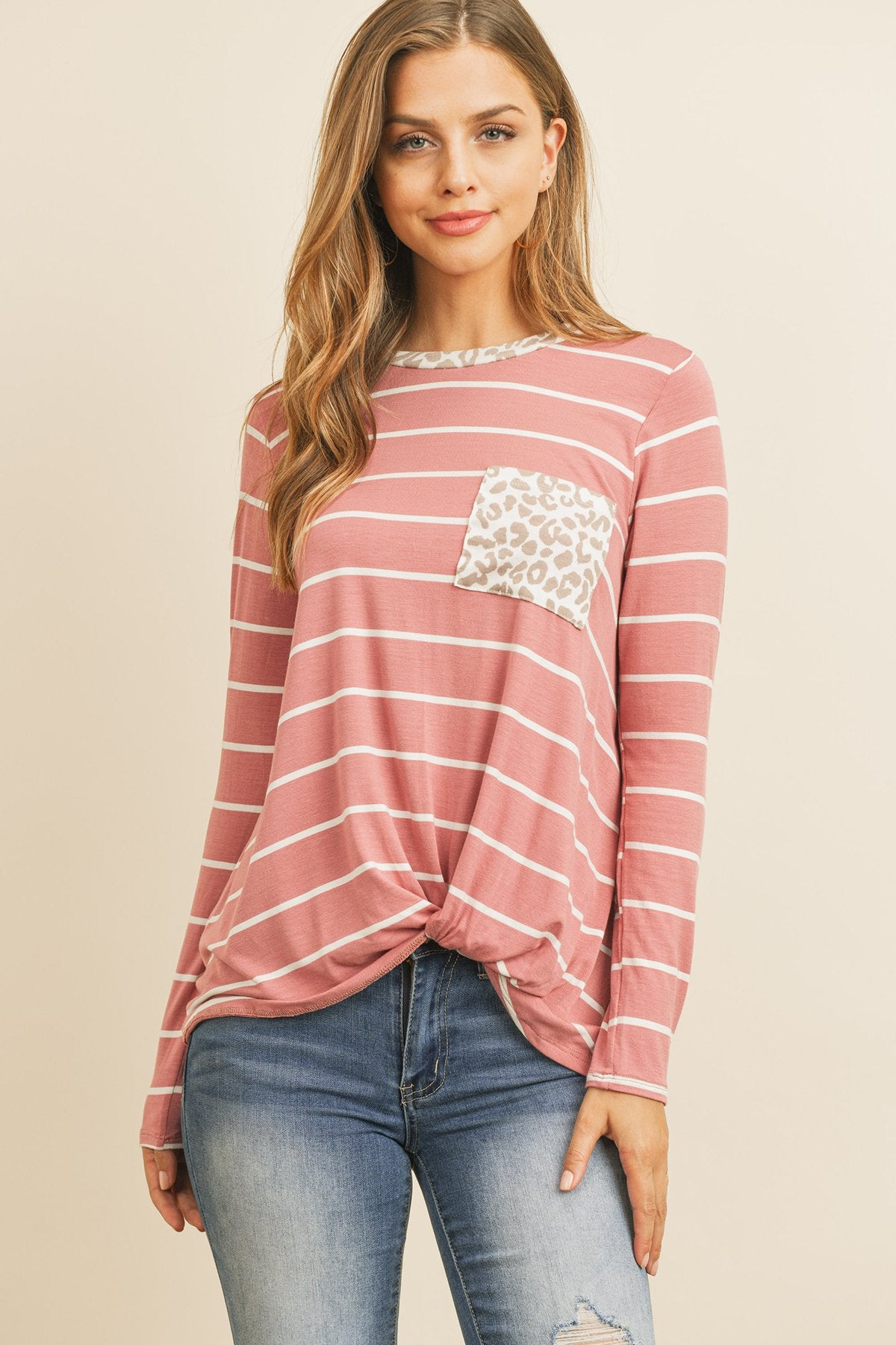 Striped Knot Top With Pocket