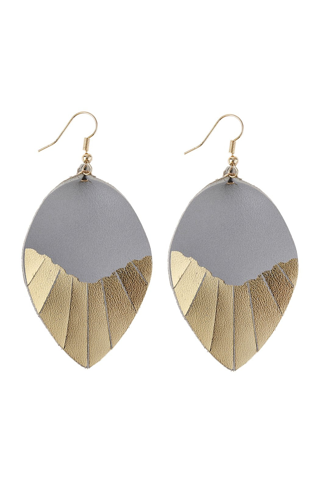 Leaf Tassel Gold Leather Teardrop Hook Earring