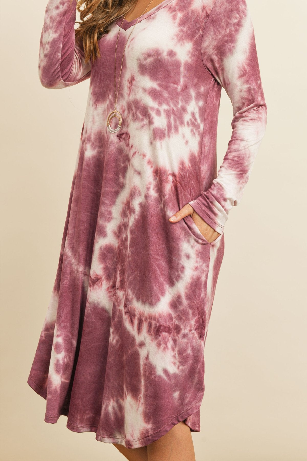 Tie Dye V-Neck Rounded Hem Midi Dress