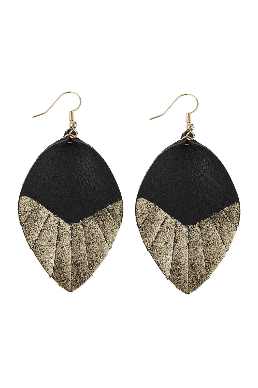 Leaf Tassel Gold Leather Teardrop Hook Earring