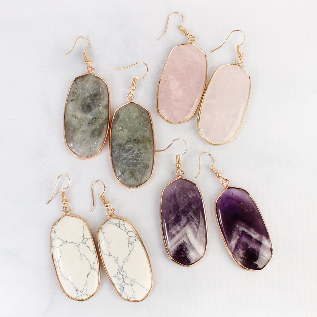 Hde1815 - Natural Oval Stone Earrings