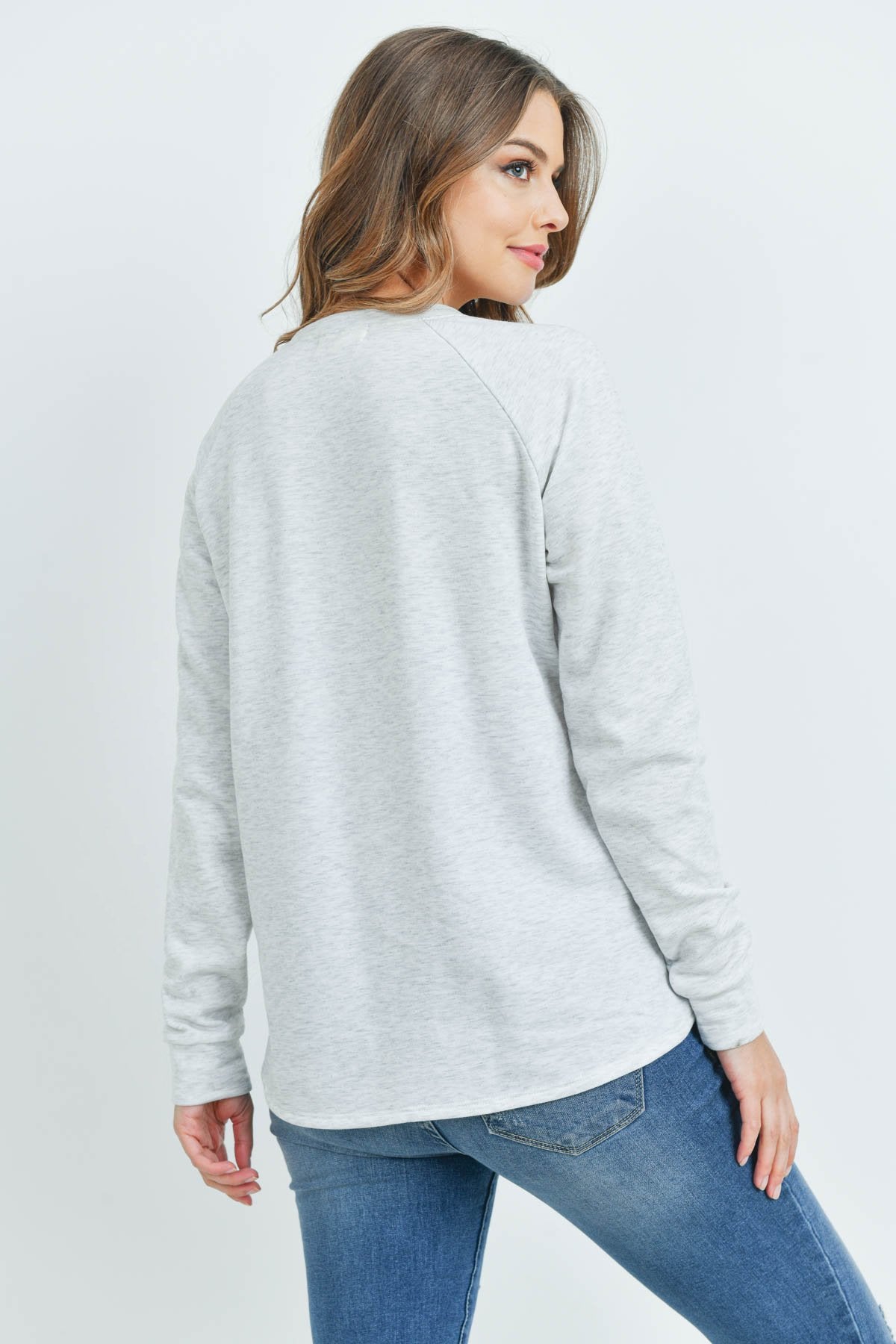 Solid French Terry Brushed Back Round Neck Long Sleeved Top