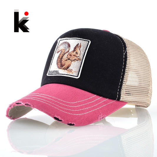 Summer Breathable Mesh Casquette Squirrel Embroidery Patch Baseball Caps Men Women Snapback Drake Bone Masculino Trucker Cap