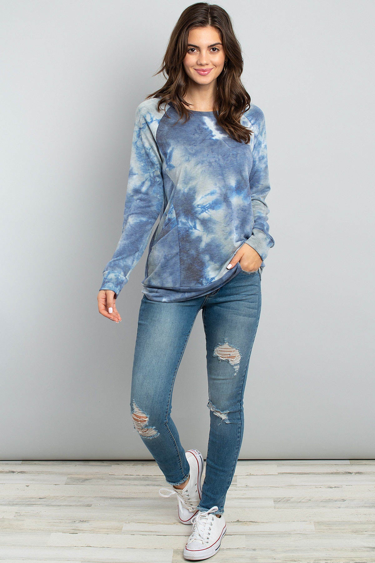 Tie Dye Long Sleeve Top With Kangaroo Pocket