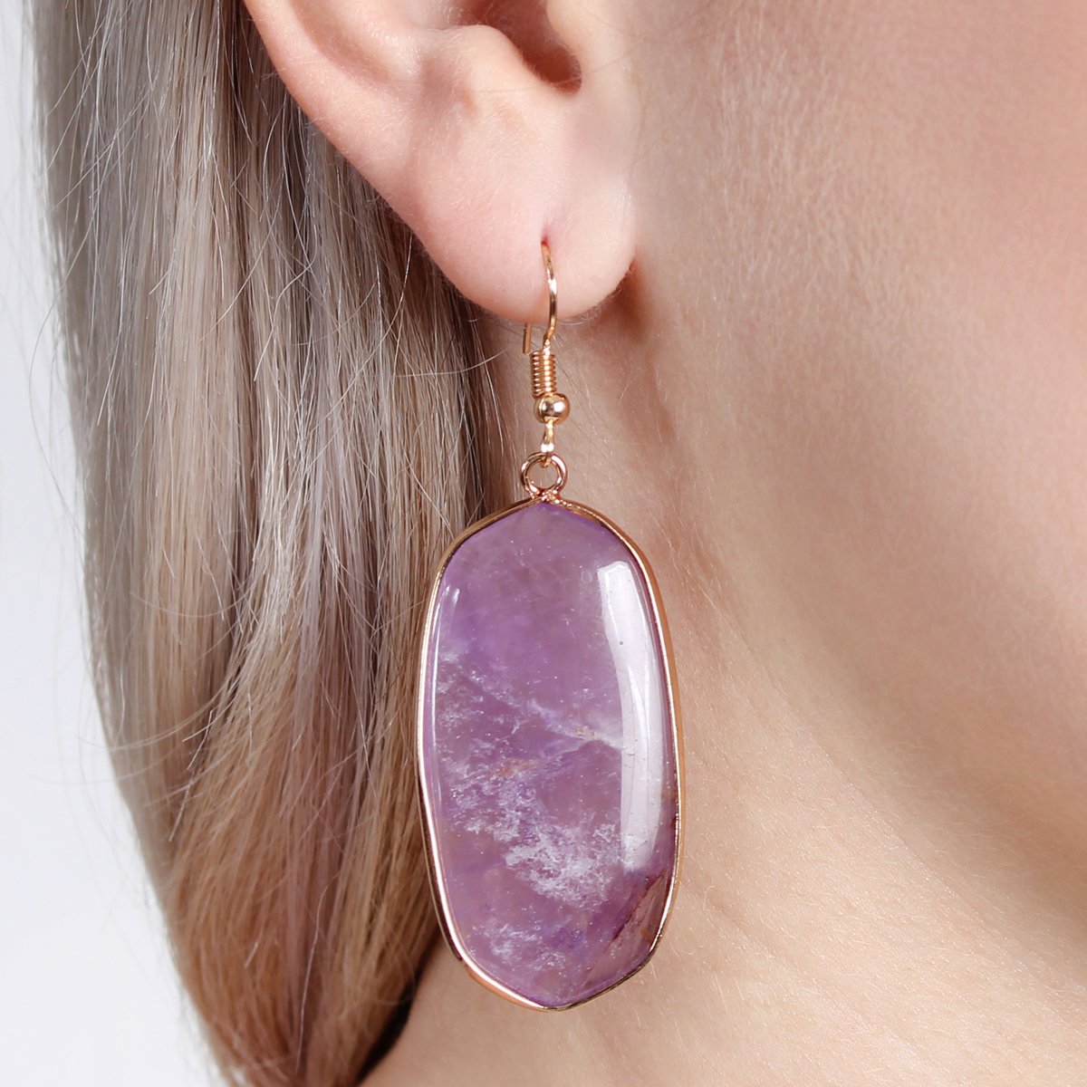 Hde1815 - Natural Oval Stone Earrings