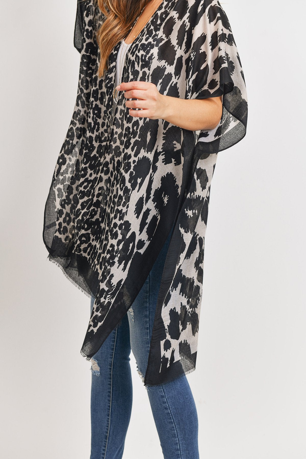 Animal Print Open Front Kimono