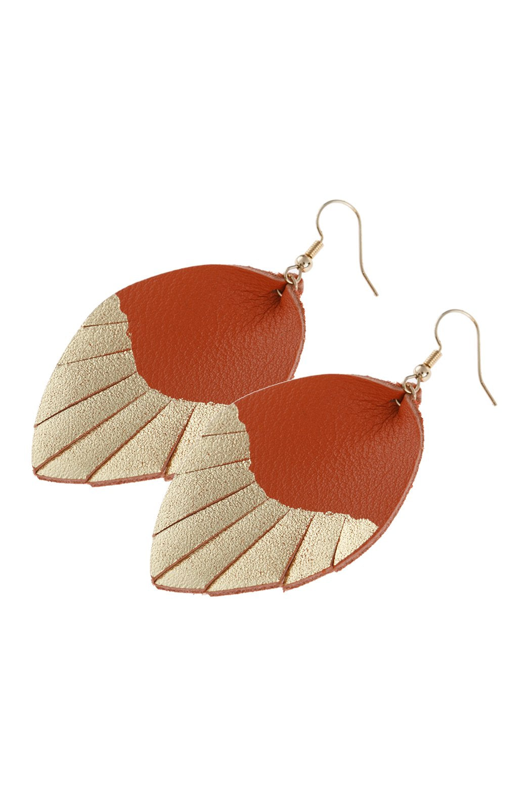 Leaf Tassel Gold Leather Teardrop Hook Earring