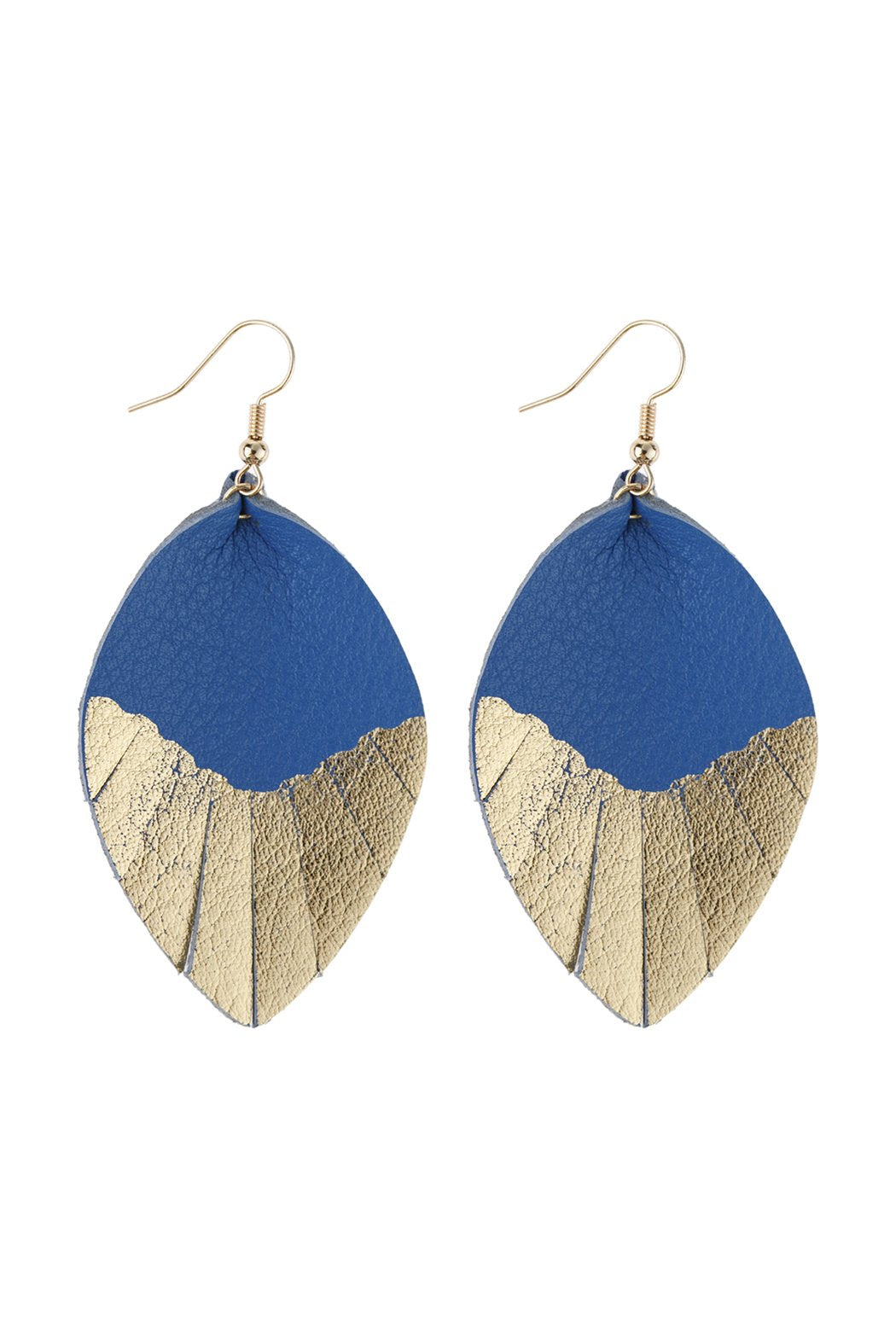 Leaf Tassel Gold Leather Teardrop Hook Earring