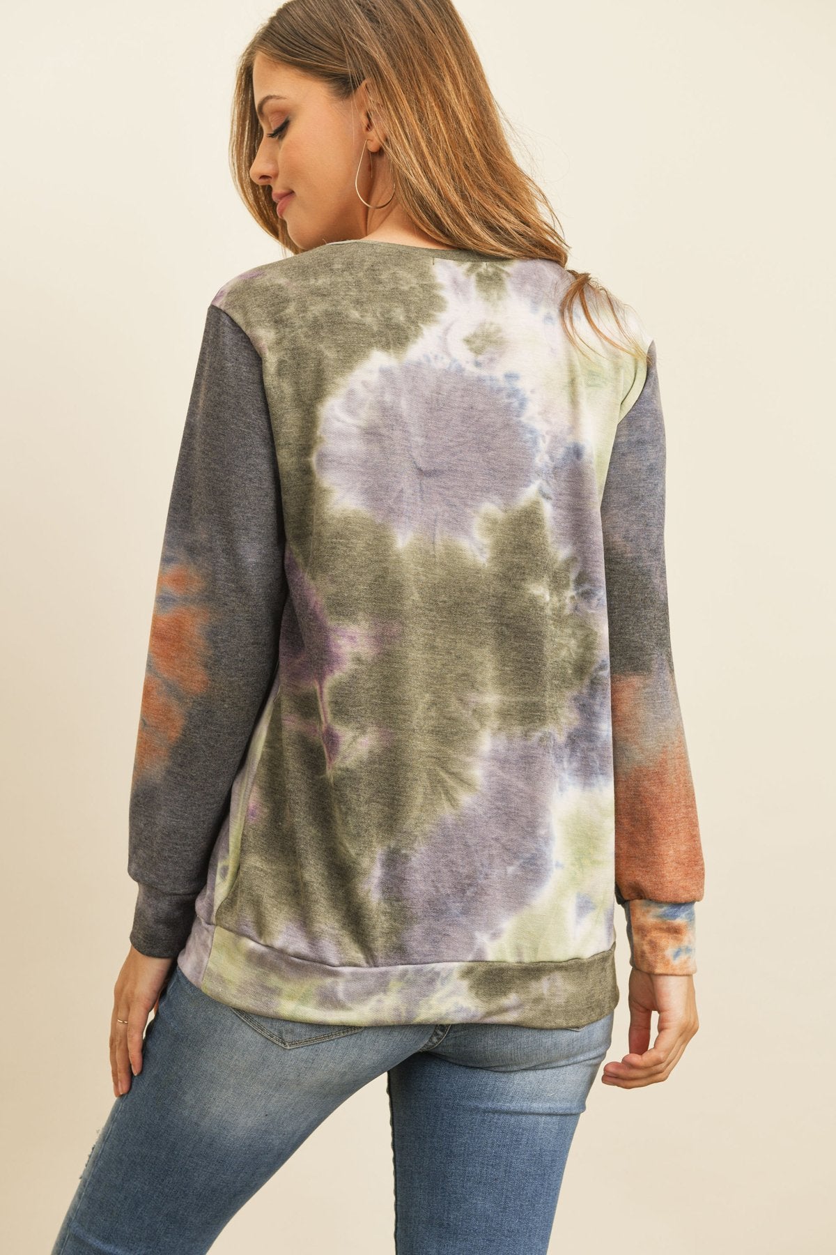 Round Neck Tie Dye Print Pullover