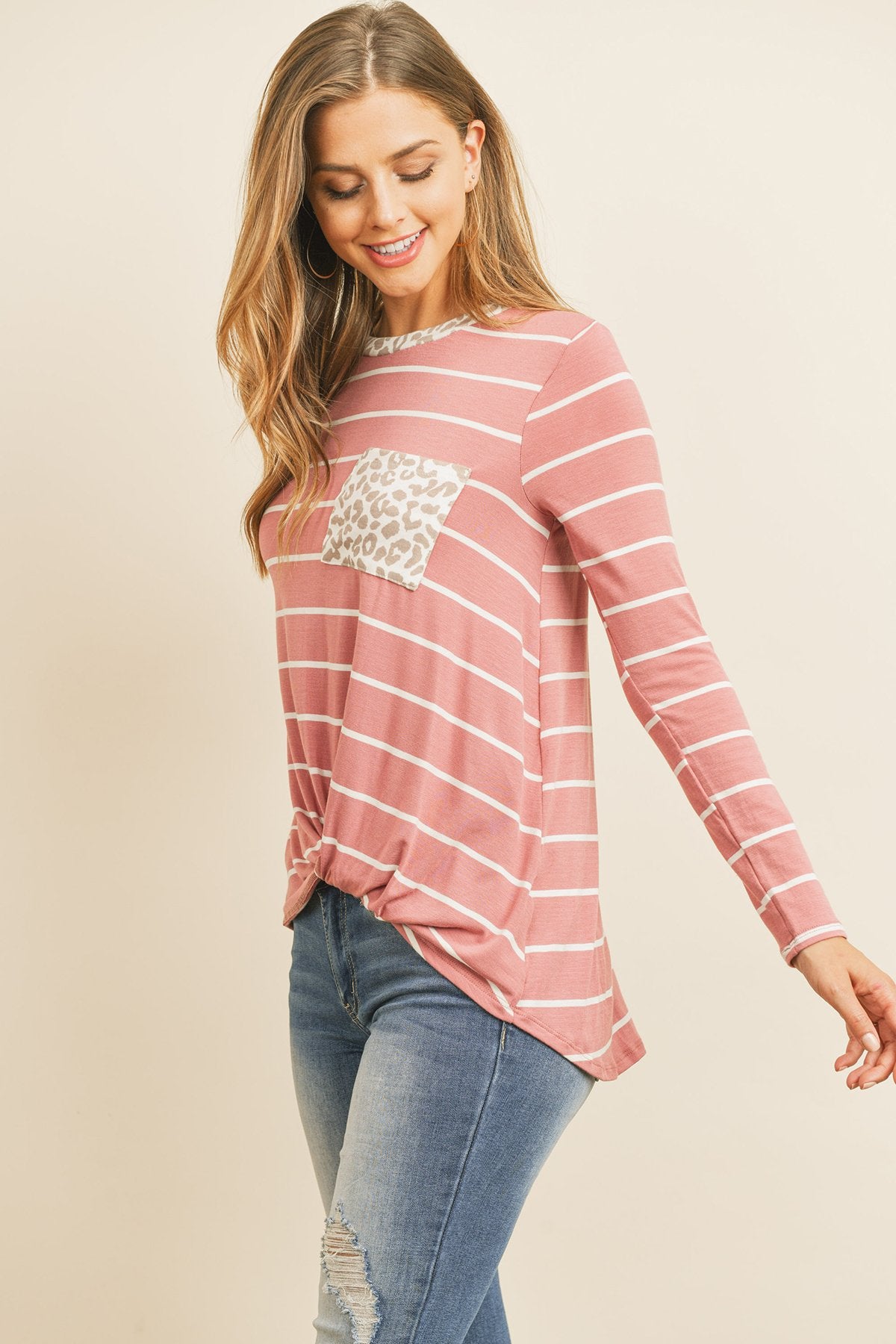 Striped Knot Top With Pocket