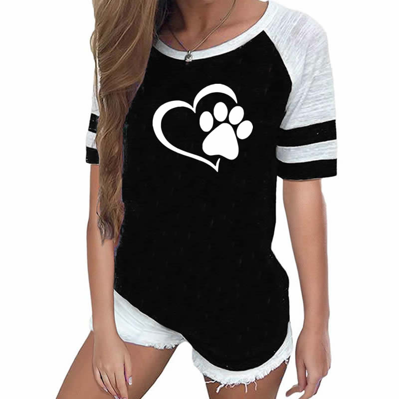 Dog Paw Print T-shirt Top for Woman