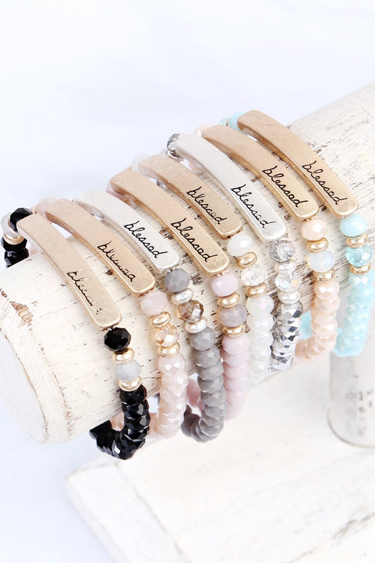 83399 - "BLESSED" 6mm GLASS STRETCH BRACELETS