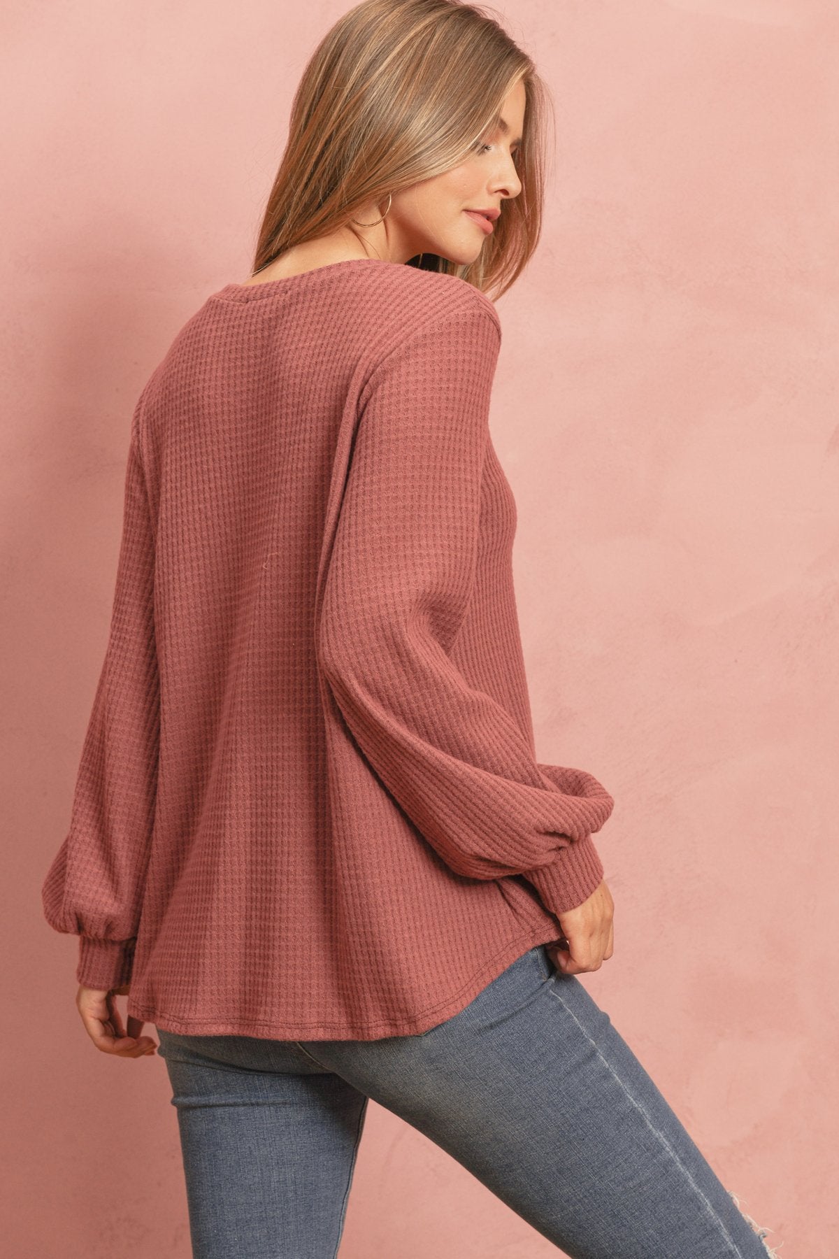 Puff Sleeved Waffle Top