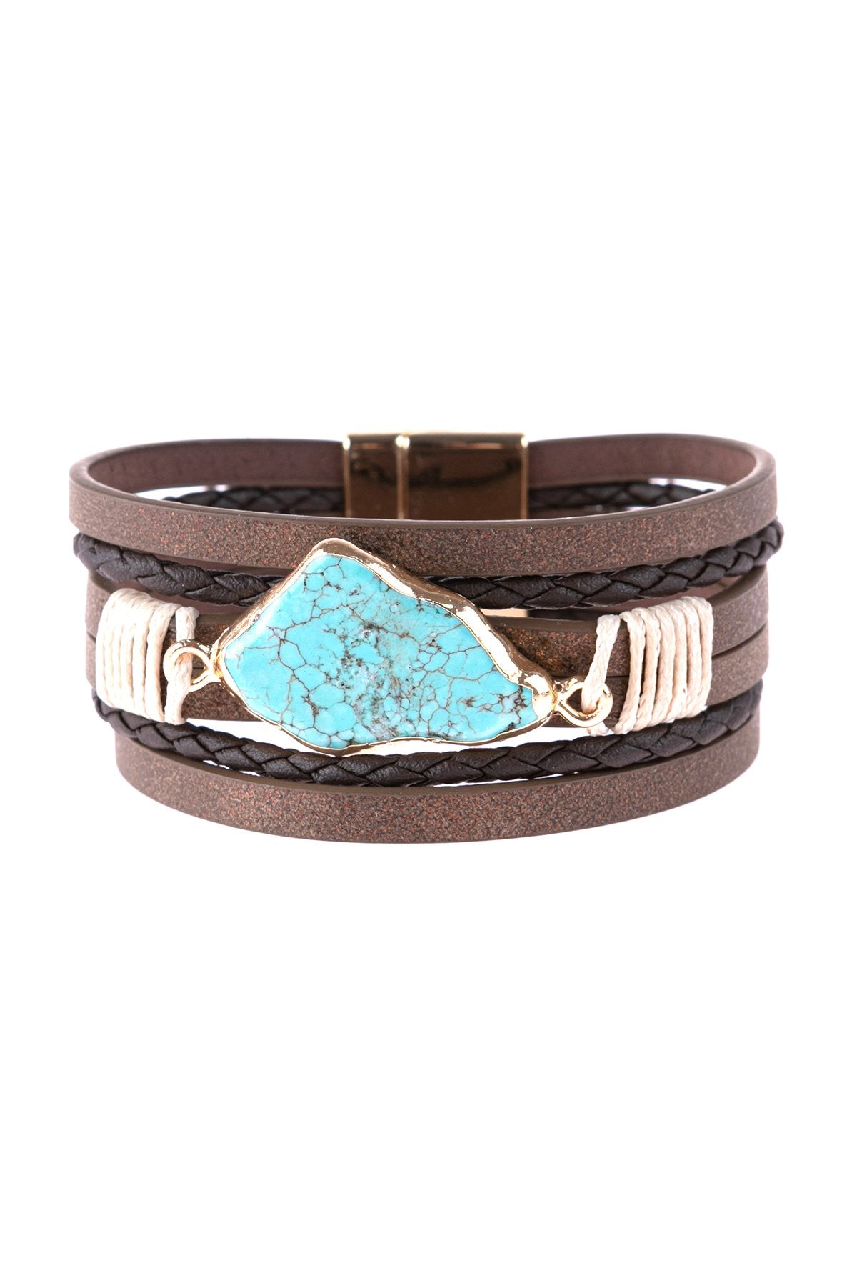 Multi Line Leather With Magnetic Lock Charm Bracelet