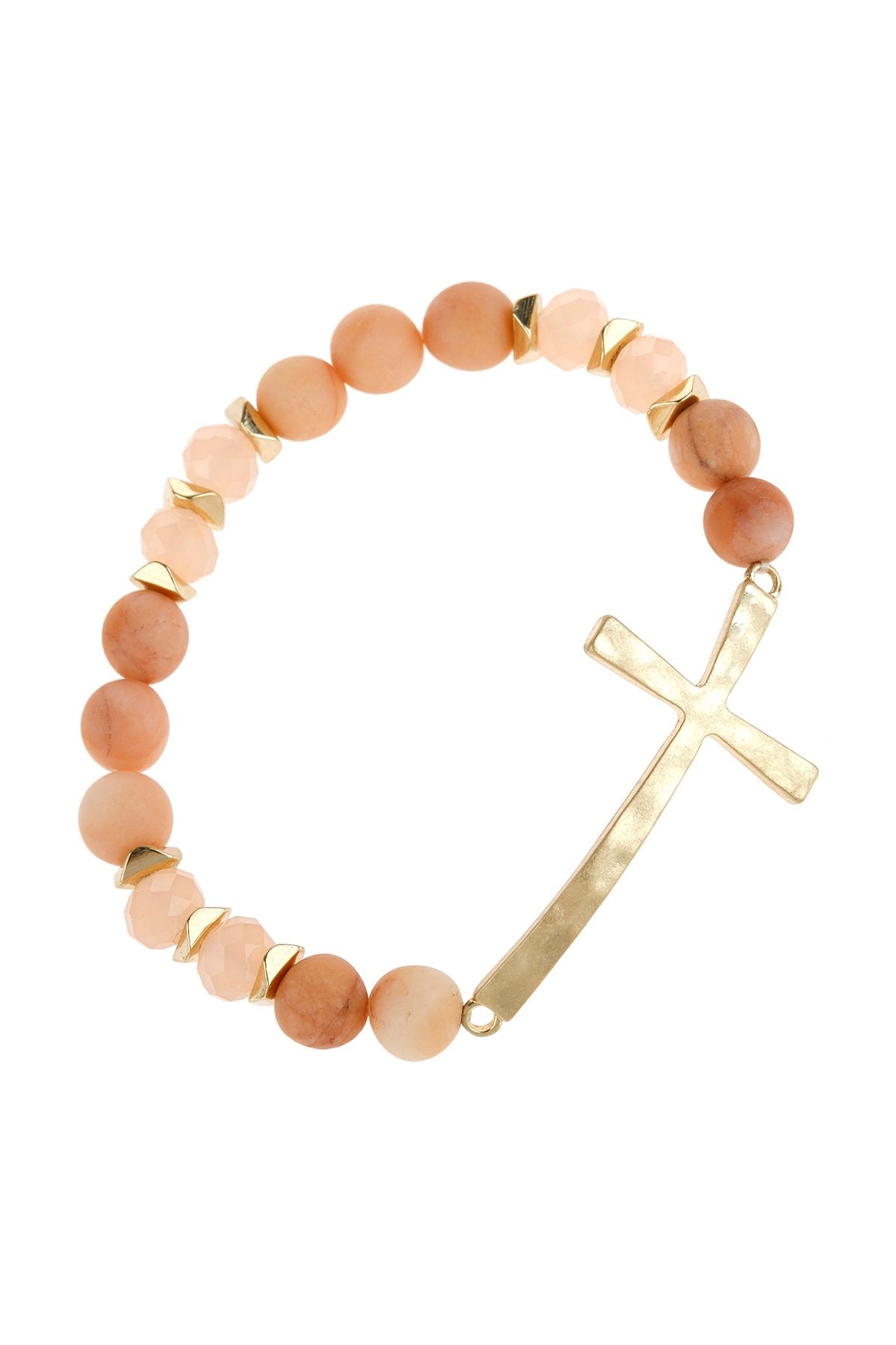 Mix Beads Hammered Cross Bracelet