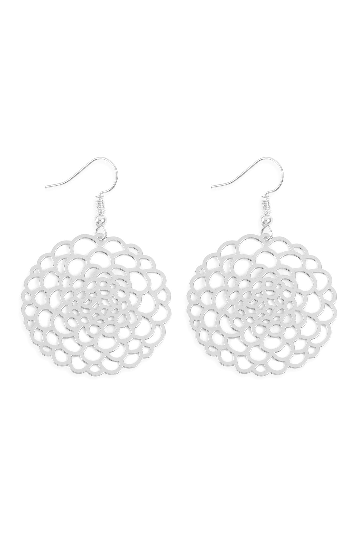 Hde3086 - Blossom Flower Filigree Disc Drop Earrings
