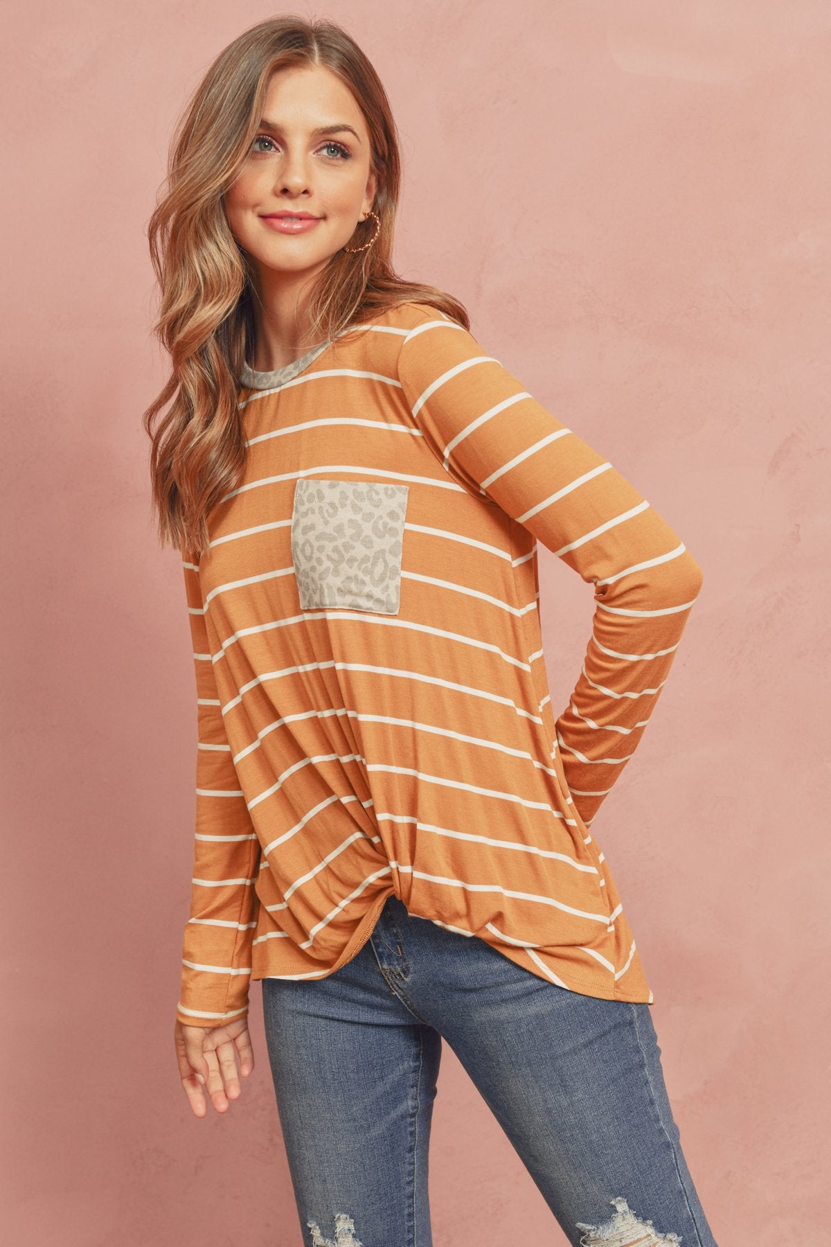 Striped Knot Top With Pocket