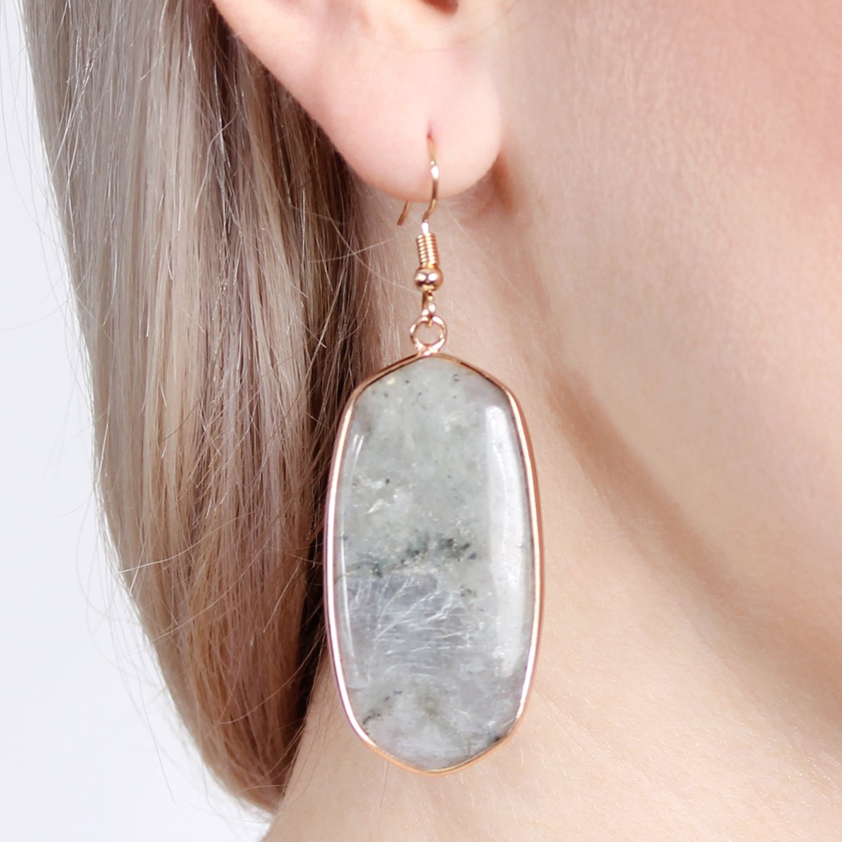 Hde1815 - Natural Oval Stone Earrings