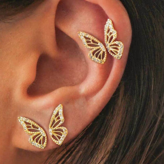 2020 New Rhinestone Butterfly Wing Stud Earrings For Women Cute Small Crystal Stud Earring