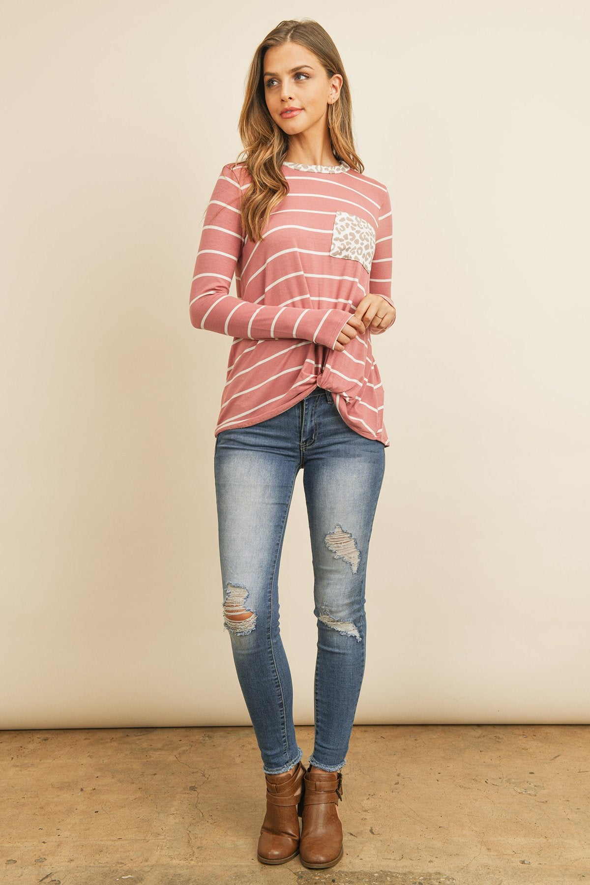 Striped Knot Top With Pocket