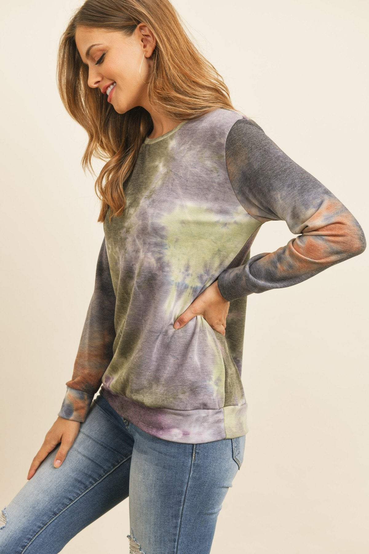 Round Neck Tie Dye Print Pullover