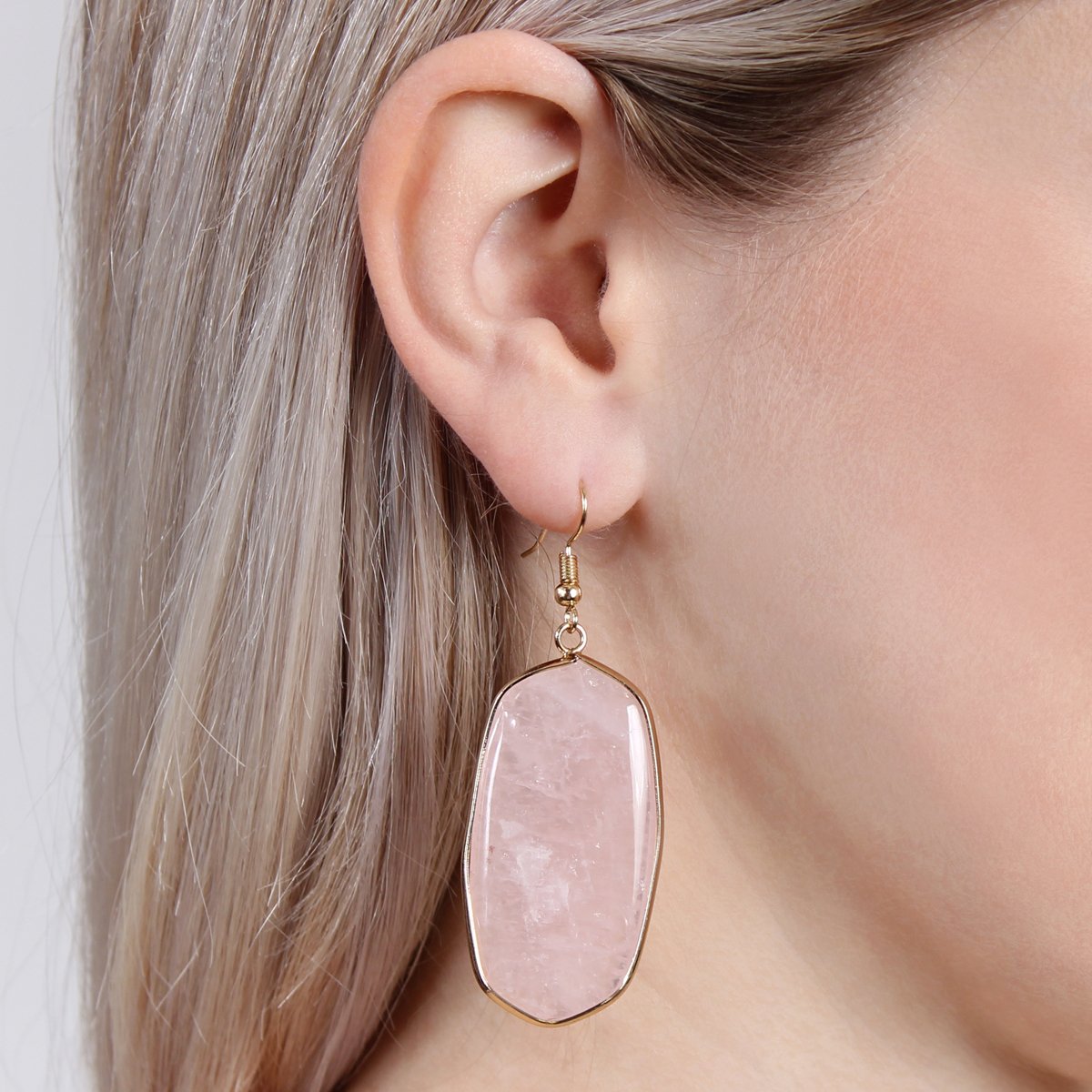 Hde1815 - Natural Oval Stone Earrings