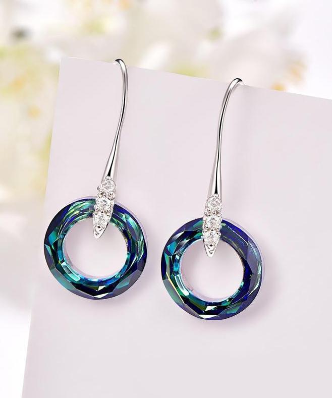 Enlightening Dangle Earrings With Austrian Crystals - Bermuda Blue in 18K White Gold Plated