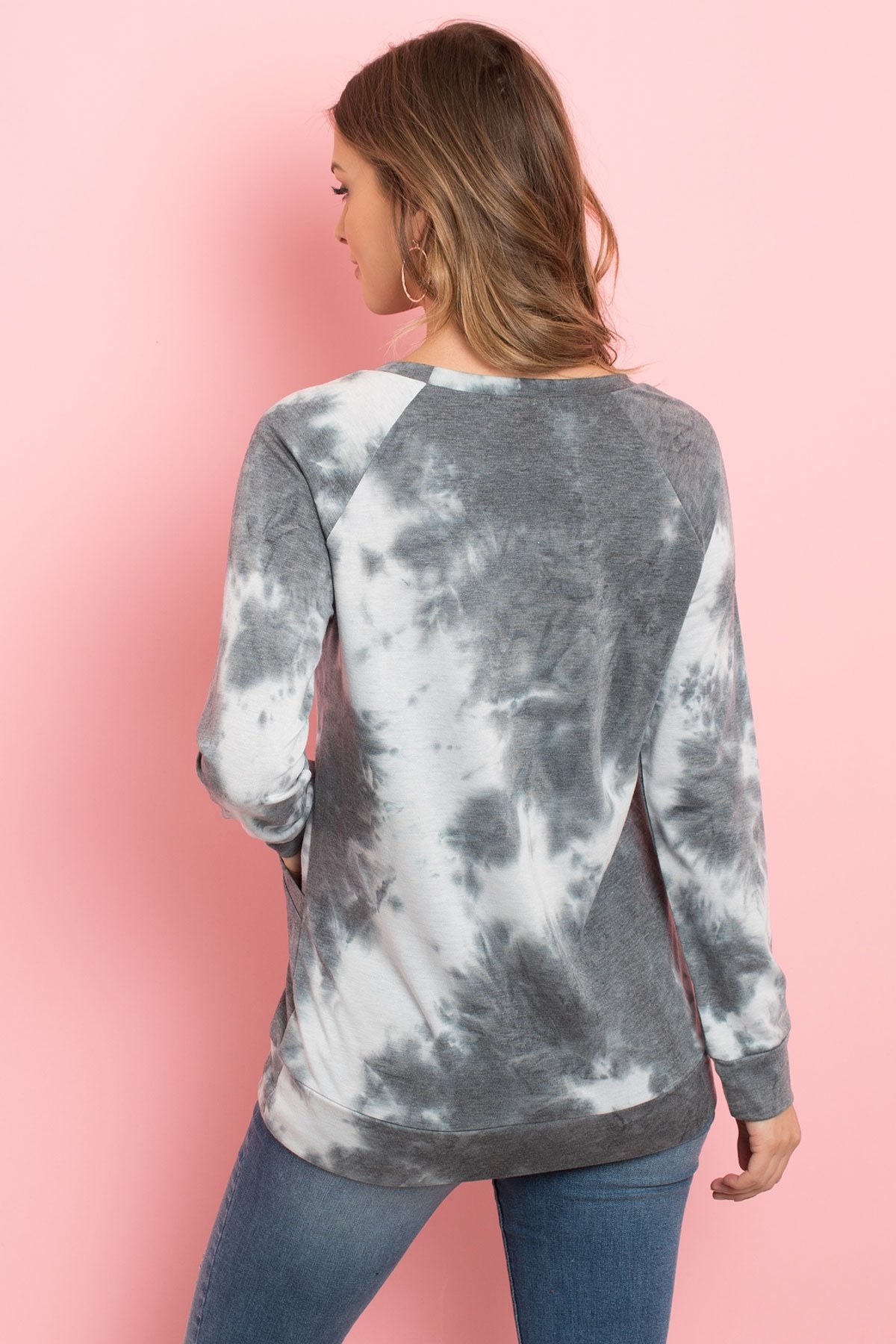 Tie Dye Long Sleeve Top With Kangaroo Pocket