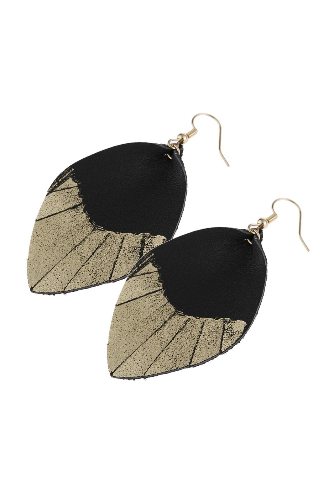 Leaf Tassel Gold Leather Teardrop Hook Earring