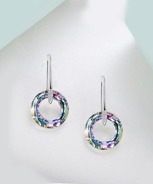 Enlightening Dangle Earrings With Austrian® Crystals - Aurora Boreale in 18K White Gold Plated