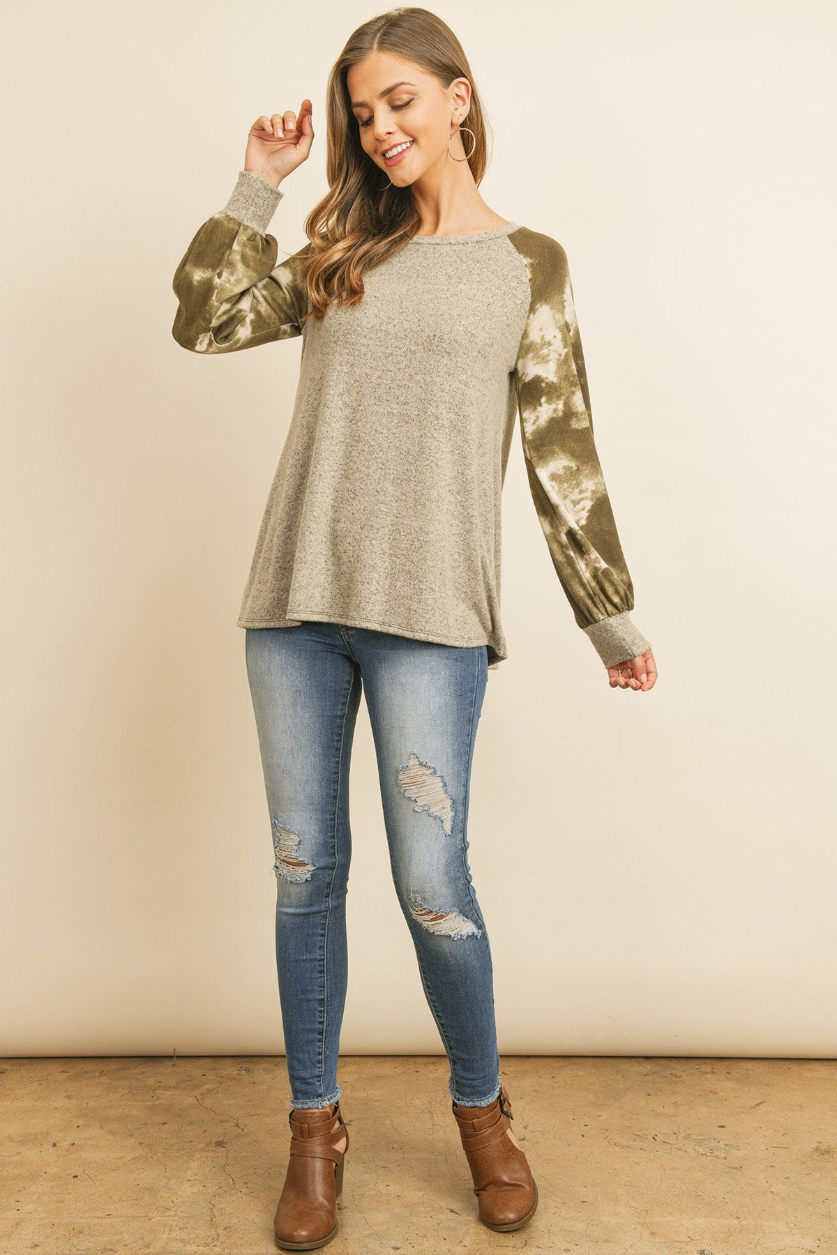 Brushed Hacci Tie Dye Puff Sleeved Top