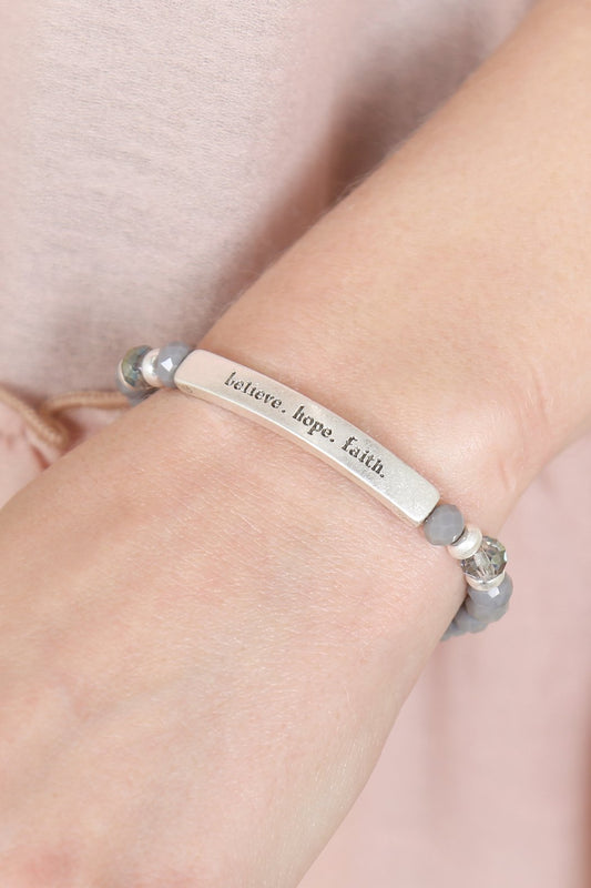 83593 - "Believe, Hope, Faith" 6mm Glass Beads Stretch Bracelet