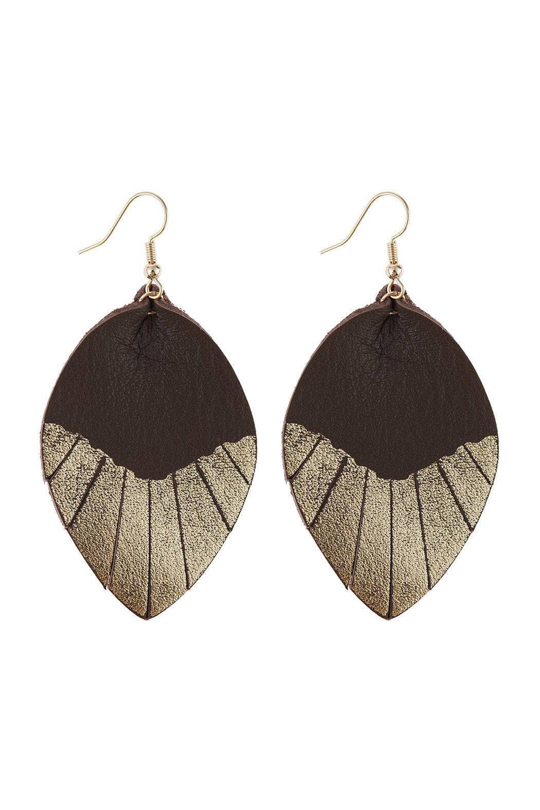 Leaf Tassel Gold Leather Teardrop Hook Earring